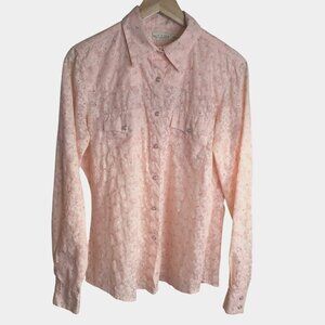Vintage ROCKIES Coral Floral Pearl Snap Cowgirl Western Boho Statement Shirt L